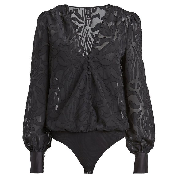 NIGHT NIGHT By Jonathan Simkhai Fil Coupé Black Long Sleeve Bodysuit - Picture 5 of 14